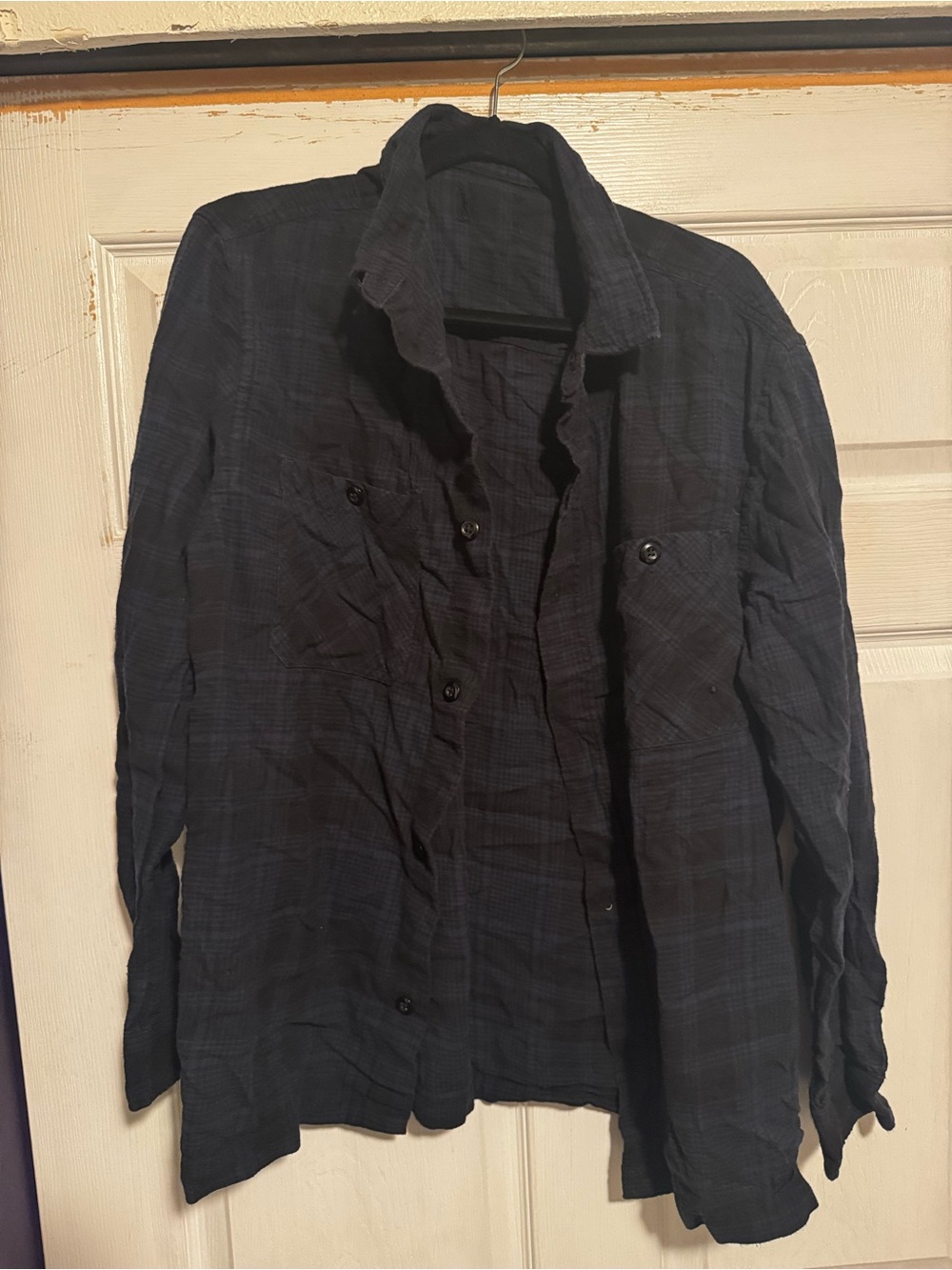 Men's Dark Blue Plaid Button-Up Shirt